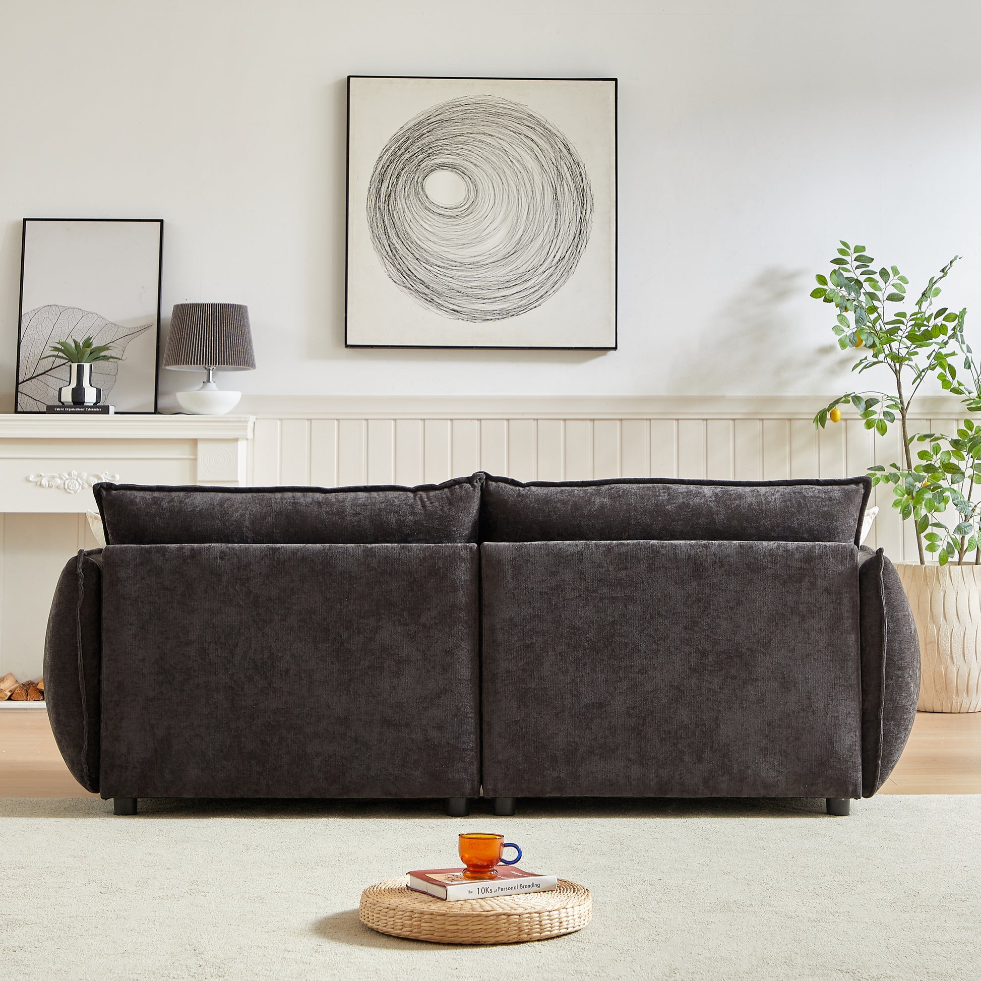 3 Seater 3 Seater Combo Sofa Modern Living Room Sofa, Linen Fabric Sofa, Wooden Frame With 4 Pillows, Apartment Sofa Furniture Black Chenille Wood Primary Living Space Pine Foam Fabric 6 Seat