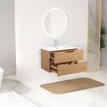 30 Inch Floating Bathroom Vanity With Ceramic Sink, Modern Bath Storage Cabinet Vanity With Drawers Wall Mounted Combo Set For Bathroom, Light Brown Light Brown Mdf