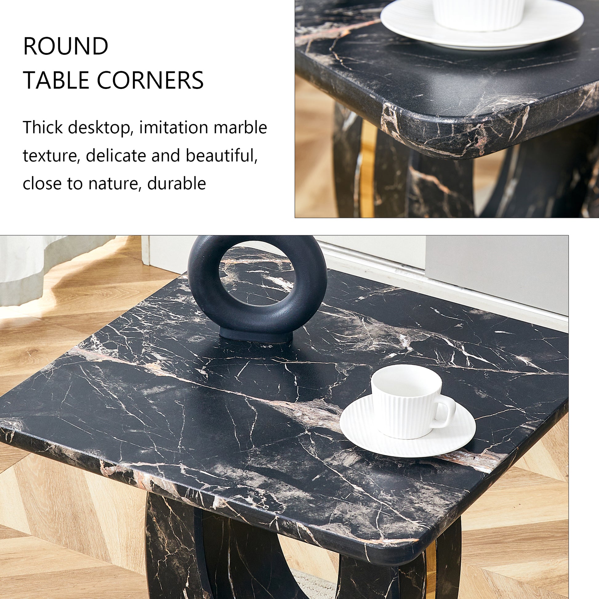 Modern Minimalist Black Marble Patterned Mdf Square Coffee Table. Add A Quiet And Cozy Atmosphere To Your Home.Black,Mdf Coffee Table,Density Board Sticker,Side Table. Black Mdf