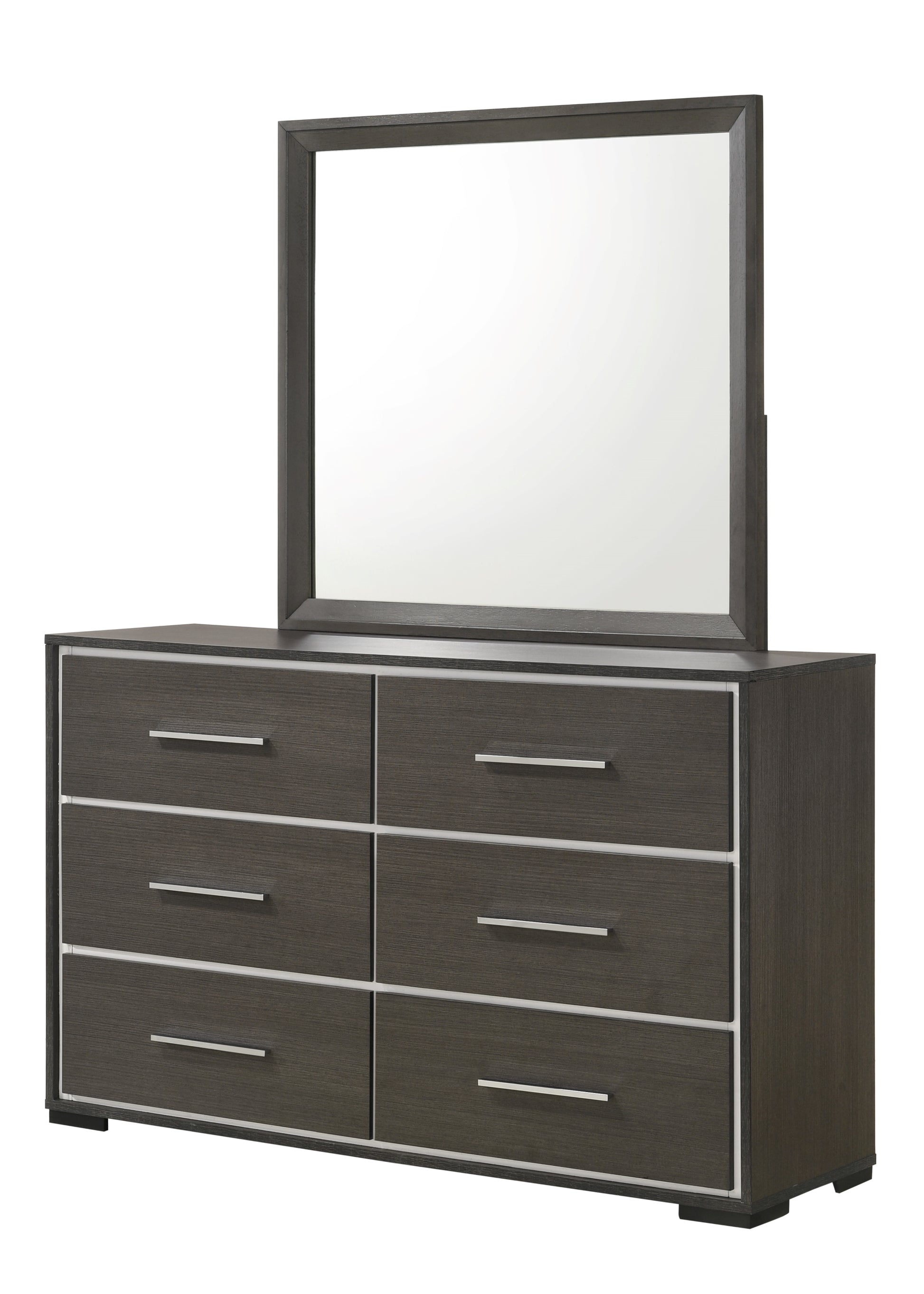 1Pc Contemporary 6 Drawer Dresser With Chrome Accents Gray Rustic Finish Bedroom Wooden Furniture Gray Bedroom Contemporary,Rustic Wood