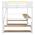 Full Size Metal Loft Bed With Desk, Storage Shelves And Charging Station, White Box Spring Not Required Full White Metal Mdf Metal