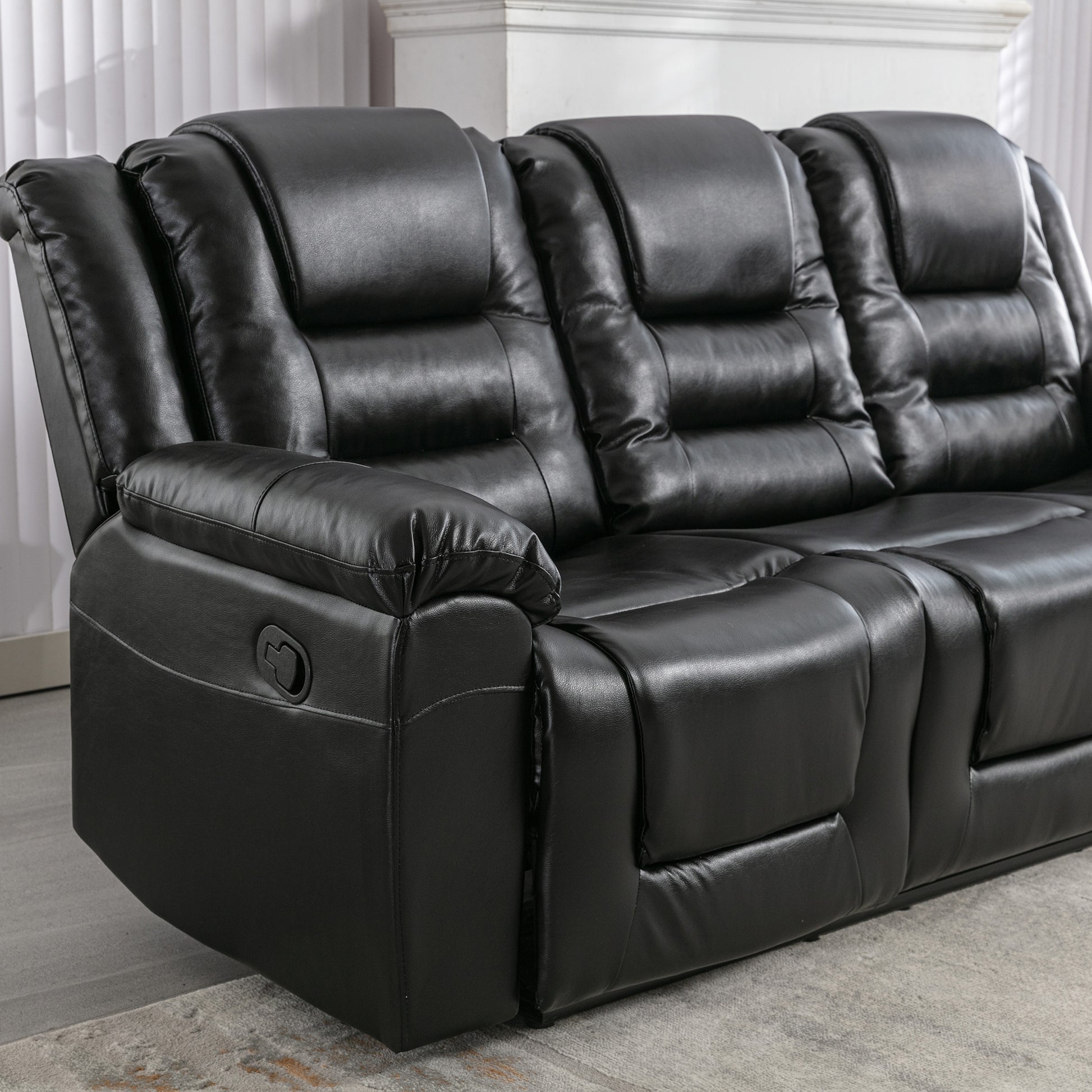 3 Seater Home Theater Recliner Manual Recliner Chair With Two Built In Cup Holders For Living Room,Bedroom, Black Old Sku:Pp302955Aab Black Foam Pu