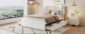 Queen Size Rattan Headboard Bed With Two Drawers And Trundle, White Queen White Solid Wood Mdf