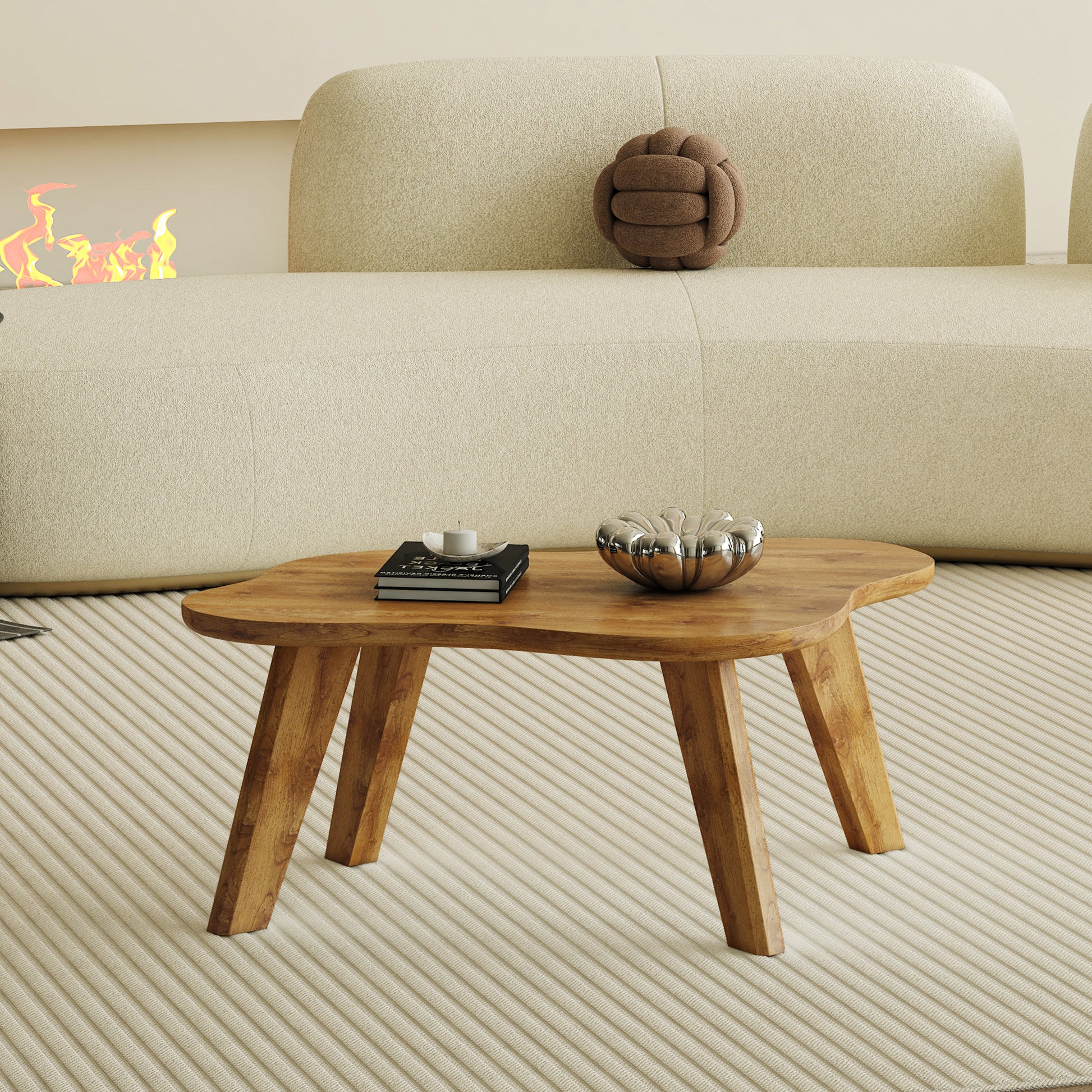 Modern Minimalist Wood Color Table Top. Solid Wood Legs, Cloud Shape To Give You A Experience, Computer Desk. The Game Table. Suitable For Dining And Living Rooms. Wood Mdf