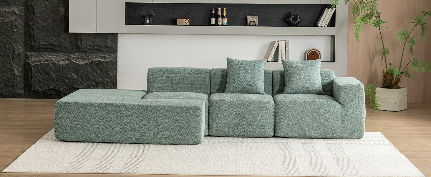 116.5" Sectional Sofa Full Compressed Sofa Couch Free Combined Sofa For Living Room, Green Green Foam Polyester 4 Seat