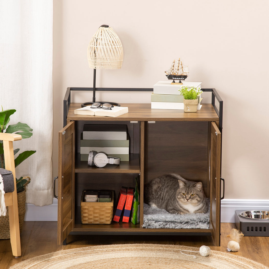 Pawhut Shelved Hidden Litter Box Enclosure With Spacious Top And Interior, Large Cat Litter House End Table For Indoor Cats With Hidden Storage Cabinet Space Natural Particle Board