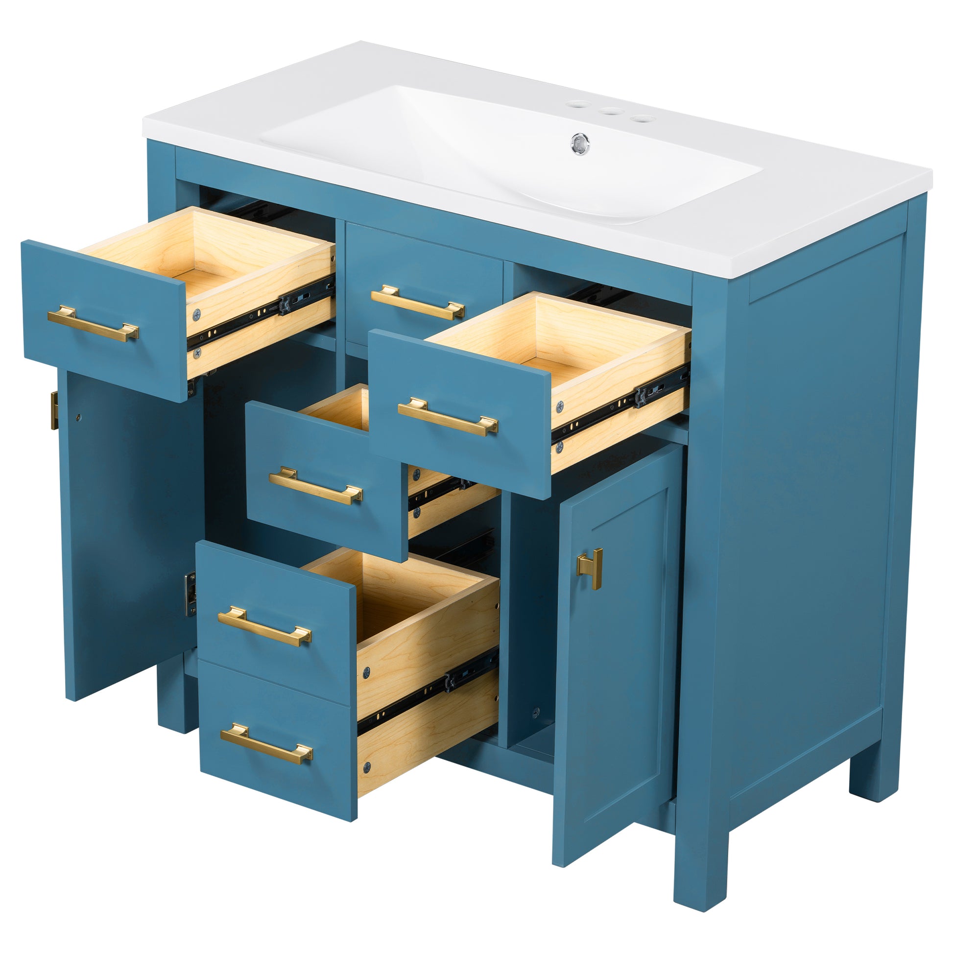 36'' Bathroon Vanity With Resin Sink Combo Set,Modern Freestanding Single Bathroom Cabinet With 4 Drawers & 2 Cabinets,Storage Cabinet For Bathroom, Solid Wood Frame Vanity Set Same As Sw000130Aac