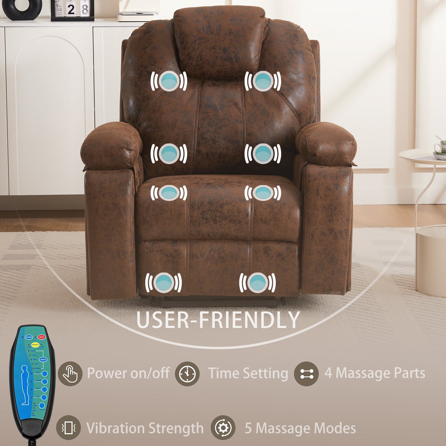 Power Lift Recliner Chair With Massage Elderly, Overstuffed Wide Recliners, Heavy Duty And Safety Motion Reclining Mechanism Brown Faux Leather