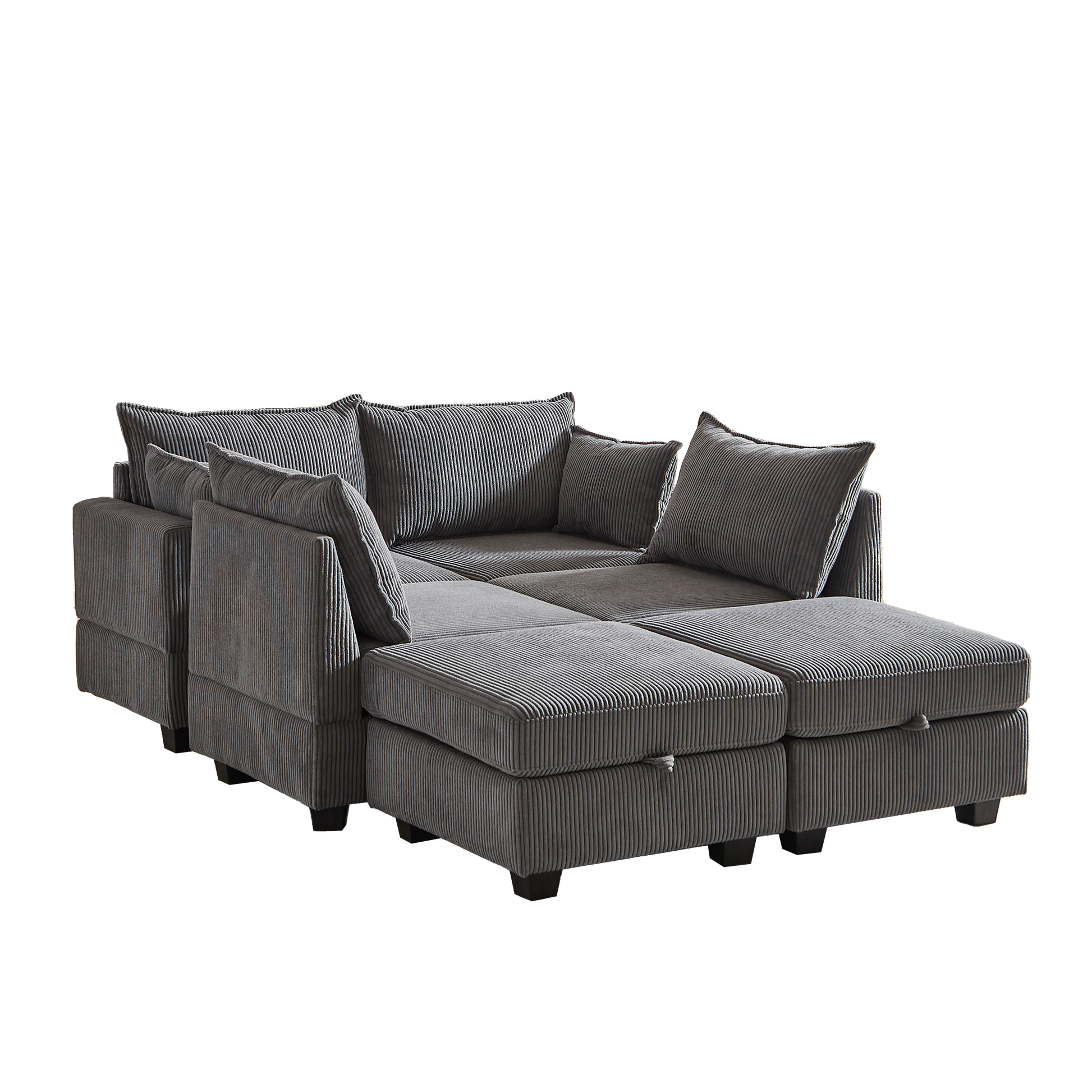 113.5'' Modular Sectiona Corduroy Sofa, Sectional Couches For Living Room U Shaped Sectional Couch With Storage Ottoman, 6 Seats Convertible Sectionals With Chaise Dark Gray Corduroy 6 Seat