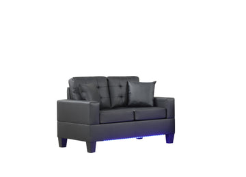 Genesis 55.5"W Black Pvc Fabric Loveseat With Led Lights, Usb Charger, Tufted Cushions Black Fabric,Pvc 2 Seat