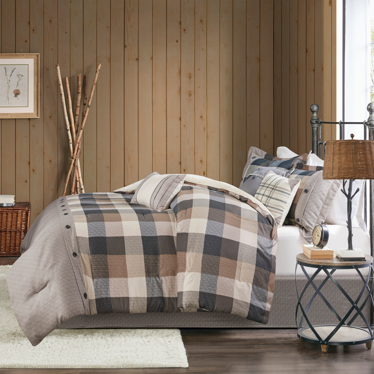 7 Piece Herringbone Comforter Set Neutral King King Multicolor Polyester