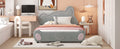Full Size Velvet Platform Bed With Bear Shaped Headboard, With Bed End Storage Pocket, Gray Full Gray Plywood