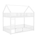 Metal Twin Over Twin House Bunk Bed With Fence And Door, White Box Spring Not Required Twin White Metal Bedroom Metal