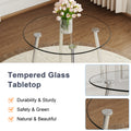 Table And Chair Set.A Modern Minimalist Round Dining Table With Transparent Tempered Glass Top And Silver Metal Legs,Paried With 4 Chairs With Pu Backrest And Seat Cushion And Silver Metal Legs. White Seats 4 Glass Metal