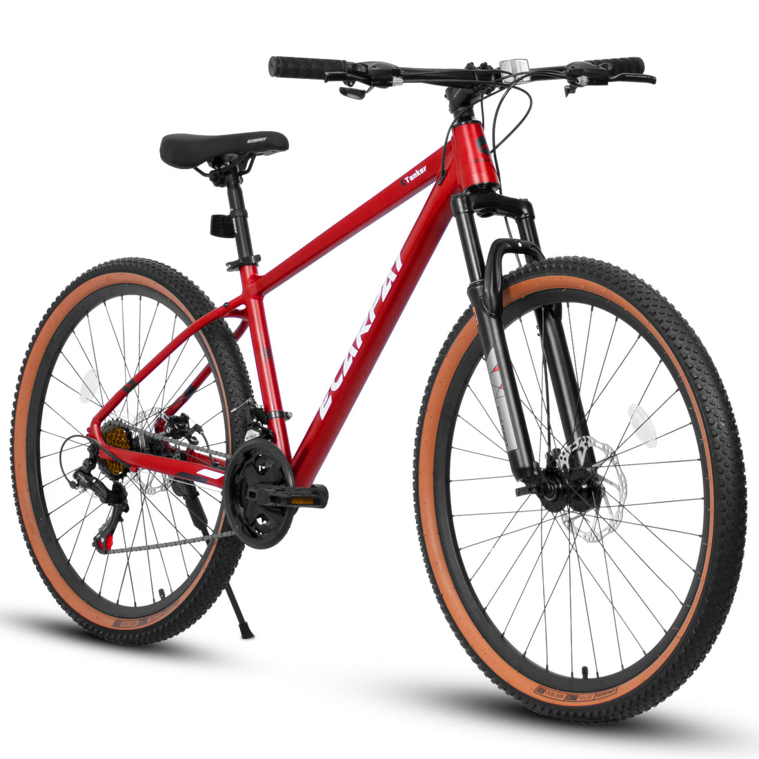 A27312 Ecarpat Mountain Bike 27 Inch Wheels, 21 Speed Mens Womens Trail Commuter City Mountain Bike, Aluminium Frame Disc Brakes Thumb Shifter Front Fork Bicycles Cycling Red Without Durable Garden & Outdoor Classic Multifunctional Polyurethane Foam