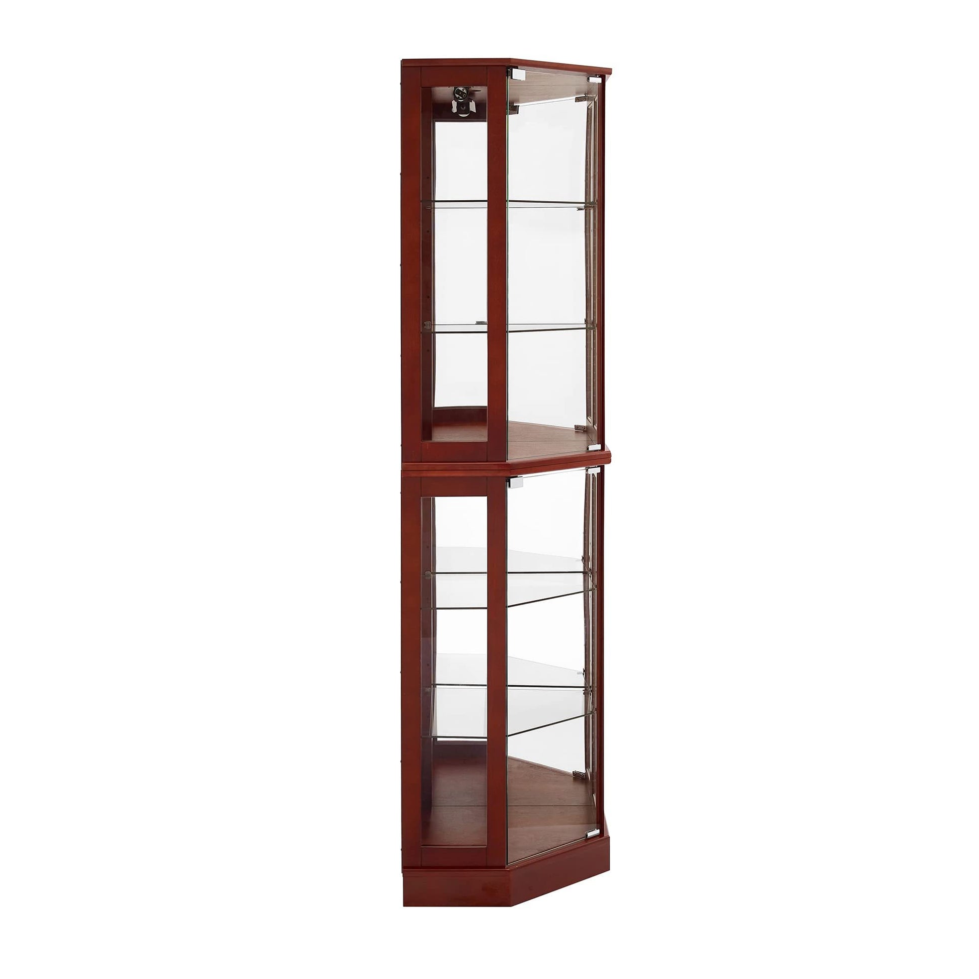 6 Shelf Corner Curio Display Cabinet With Lights, Mirrors And Adjustable Shelves, Cherry E26 Light Bulb Not Included Cherry Mdf