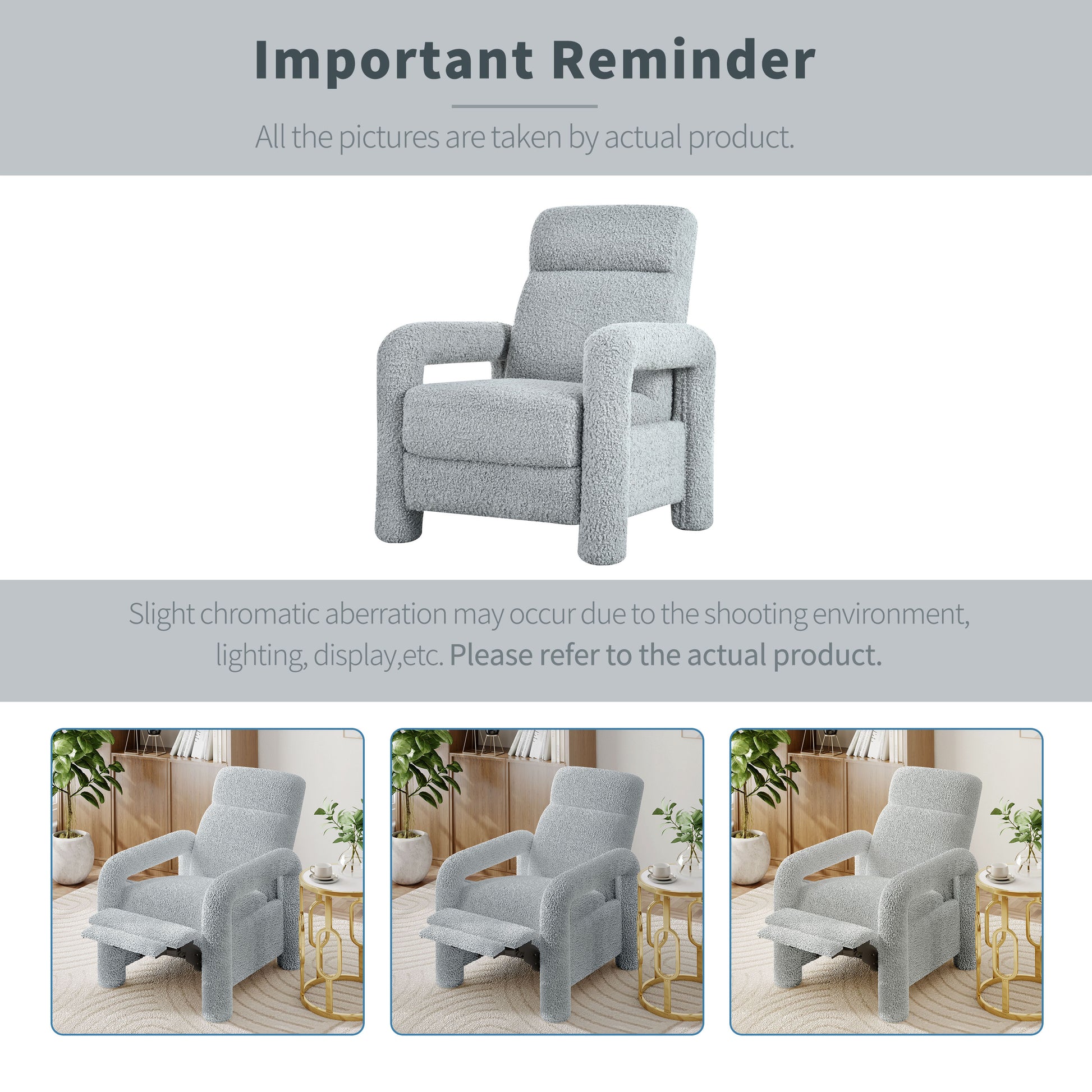 31.25" Push Back Recliner Armchair Upholstered Recliner Chair Single Sofa With Adjustable Backrest For Living Room, Light Grey Light Grey Teddy