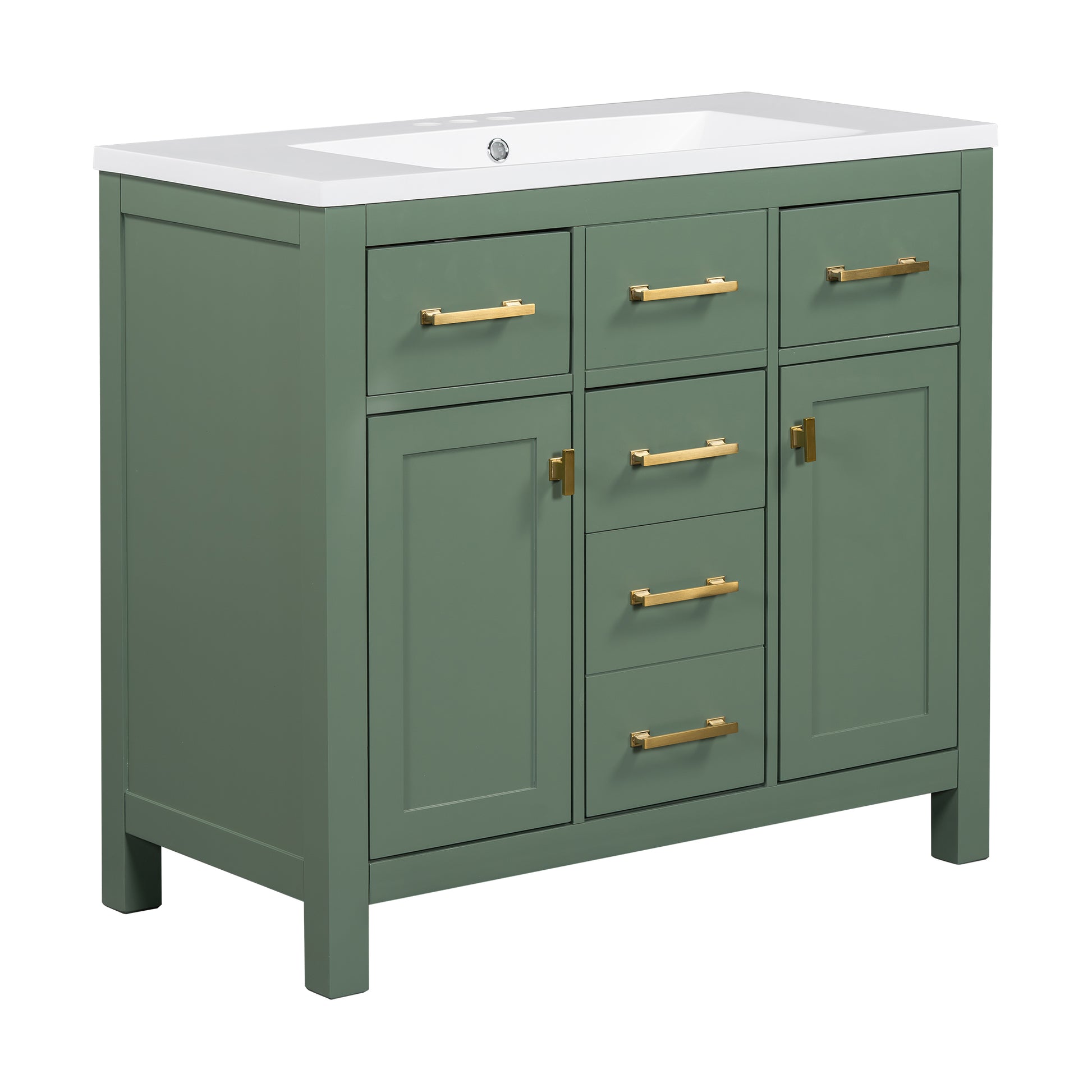 36'' Bathroon Vanity With Resin Sink Combo Set,Modern Freestanding Single Bathroom Cabinet With 4 Drawers & 2 Cabinets,Storage Cabinet For Bathroom, Solid Wood Frame Vanity Set, Green 4 Green 2 2 Adjustable Hinges Bathroom Freestanding Solid Wood Mdf