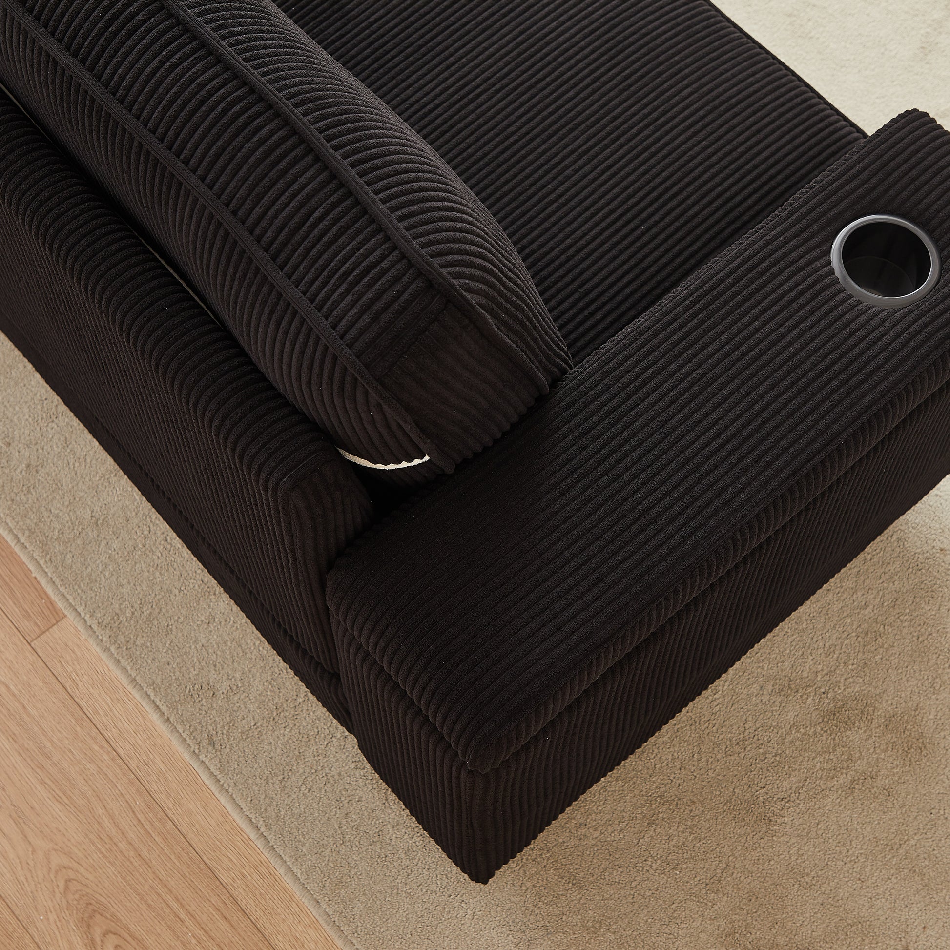86.5 Inch Sofa Couch Deep Seat Sofa With Two Storage Spaces, T Pyce Charging Portsusb Charging Ports & 2 Cup ,Corduroy 3 Seater Couch, Modern Sofas For Living Room Black Foam Corduroy 3 Seat