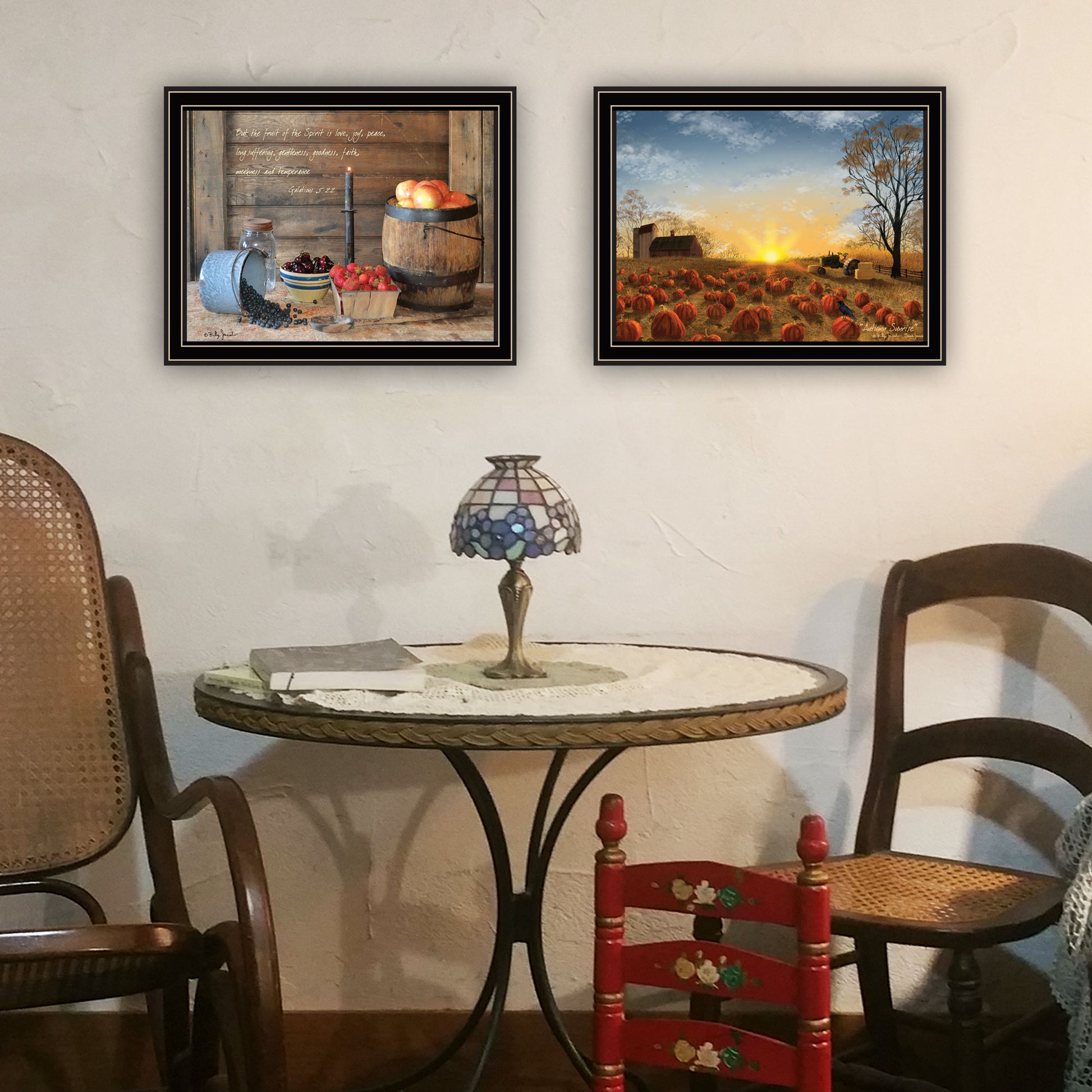 2 Piece Vignette Autumn Sunrise, Fruit Of The Spirit Black Framed Wall Art For Living Room, Bedroom Wall Art Print For Home Decor By Billy Jacobs Multi Wood Paper