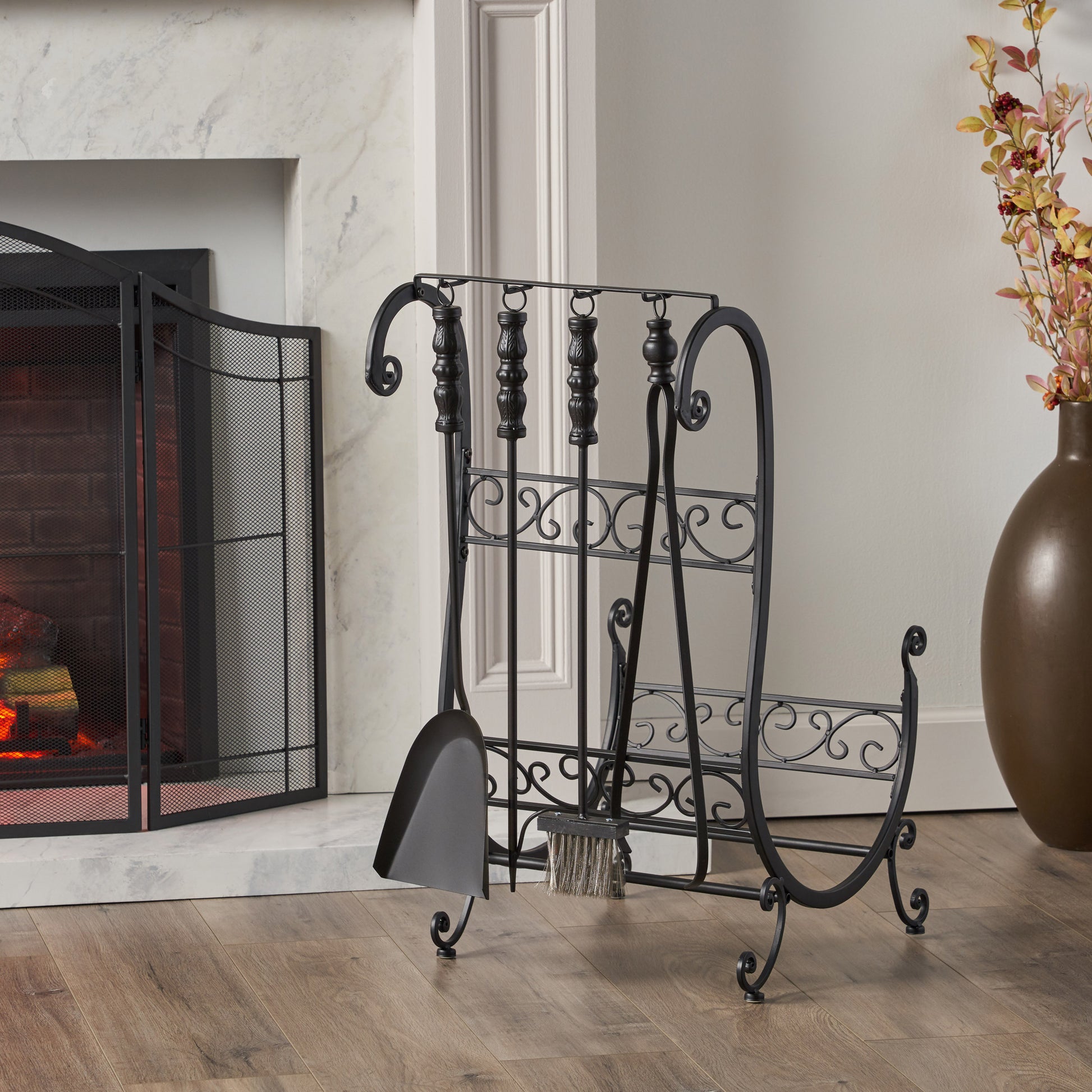 Log Rack And Tools Matt Black Iron