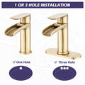 Waterfall Bathroom Faucet Single Handle Bathroom Sink Faucets 1 Or 3 Hole Solid Vanity Faucet With Deck Plate & Overflow Pop Up Drain Brushed Nickel One Brushed Gold Bathroom Gold Brass