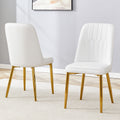 2 Modern Dining Chairs, Sleek Pu Leather Backrest, And Gold Metal Legs Bring A Comfortable Home Experience To The Kitchen, Bedroom, And Office. White Pu