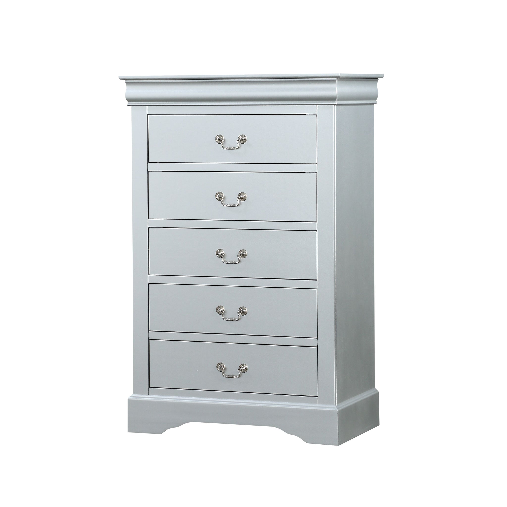 Platinum 5 Drawer Chest With Metal Handles Silver Bedroom Particle Board Mdf