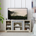 Mantel Stone Tv Media Stand With With Faux Stacked Stone Surround, Modern Entertainment Console With Open Storage Space,White, 58.31