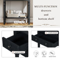 Narrow Console Table, Slim Sofa Table With Three Storage Drawers And Bottom Shelf Black Black Solid Wood Mdf