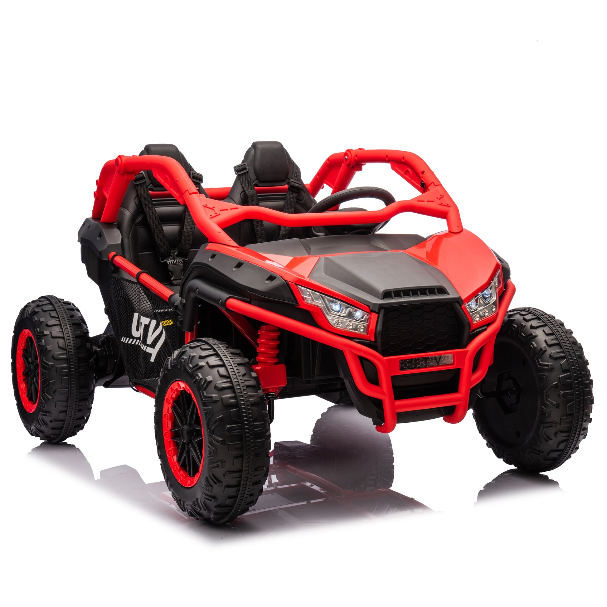 24V Two Seater Kids Ride On Utv W Parents Control,20In Seat Width,400W Super High Power,Four Wheel Suspension,Bluetooth,Mp3,Usb,Led Light,Horn,Rear Storage Space,Speeds 3.73 4.97Mph For Kids Aged 3