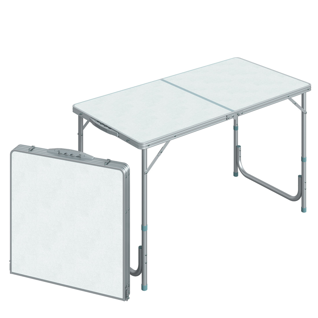 Outsunny 47" Folding Camping Table With Height Adjustability, Lightweight Portable Table With Carry Handle, Outdoor Folding Table Camping Accessories Silver Aluminum