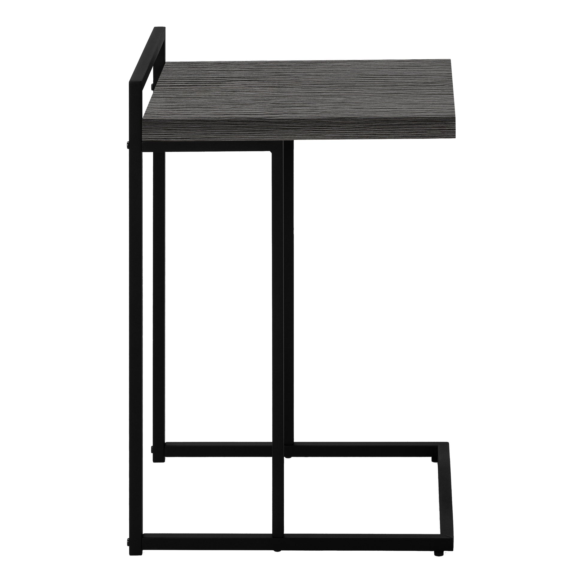 Accent Table, C Shaped, End, Side, Snack, Living Room, Bedroom, Grey Laminate, Black Metal, Contemporary, Modern Grey Particle Board