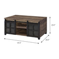 Rustic Oak And Black Coffee Table With Sliding Doors Rustic Primary Living Space Oak Rectangular Wood Metal