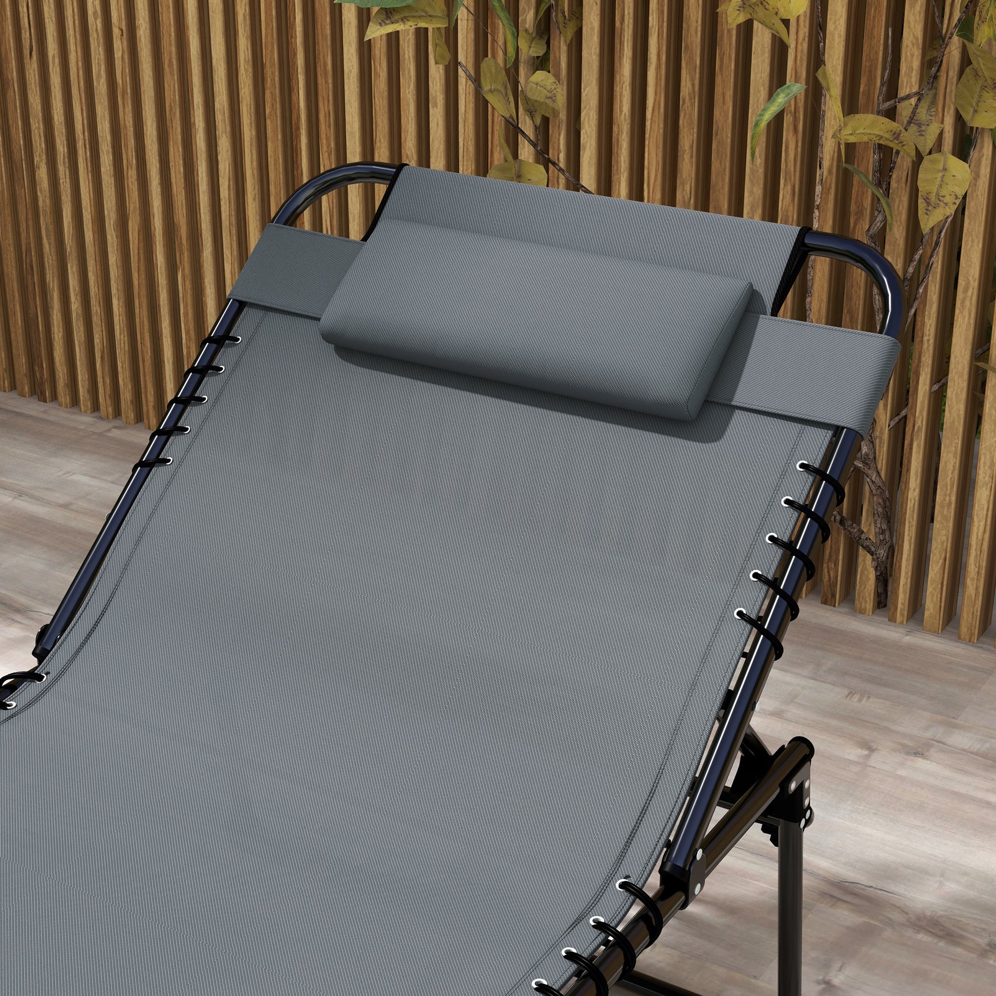 Outsunny 2 Piece Folding Chaise Lounge With 5 Level Reclining Back, Outdoor Tanning Chair With Reading Face Hole, Outdoor Lounge Chair With Side Pocket & Headrest For Beach, Yard, Patio, Gray Gray Steel