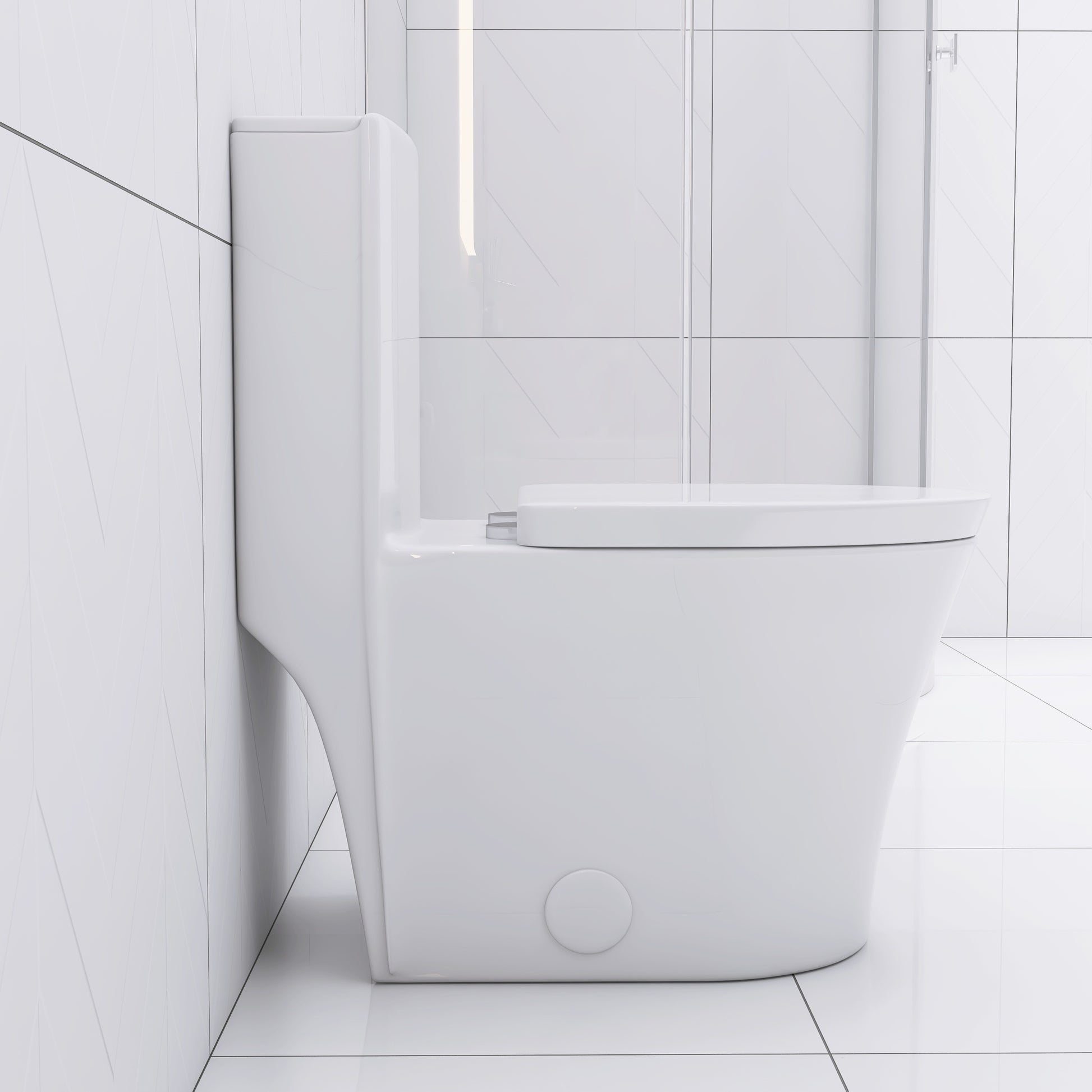 Elongated One Piece Toilet White White Bathroom Modern Porcelain