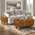Rectangle Living Room Coffee Table Set, 3 Piece Solid Wood Living Room Table Set, 1 Coffee Table And 2 End Table, Wood Center Table Tea Table Set With Rivet Decoration Legs.Antique Brown Antique Brown Pine