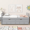 Twin Size Bed With Headboard, Footboard, Trundle And Three Storage Drawers, Twin Size Pine Wood Bed With Headboard, Footboard,Grey Twin Grey Pine