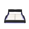 Queen Led Bed Frame Modern Faux Leather Upholstered Platform Bed Frame With Rgb Led Lights And Headboard Wave Like Curve Low Profile Bed Frame,Wood Slats Support,Easy Assembly, Black Queen Black Pu