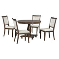 5 Piece Retro Dining Set, Round Table With Pedestal Table Base And 4 Upholstered Chairs For Dining Room And Kitchen Espresso Espresso Solid Wood Mdf