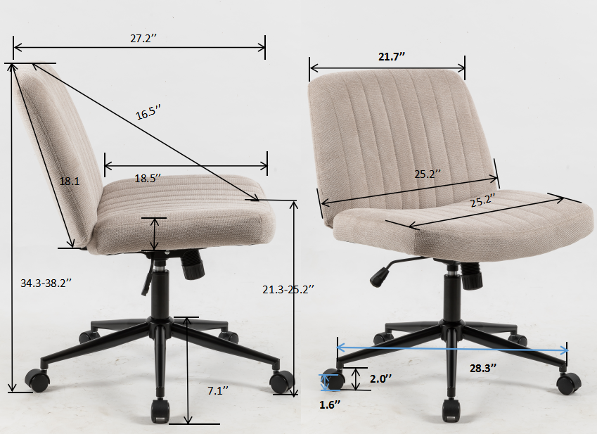 Cross Legged Office Chair, Wide Comfty Desk Chair, Fabric Vanity Home Chair,Armless Computer Task Chair With Wheels, Swivel And Height Adjustable Beige Fabric