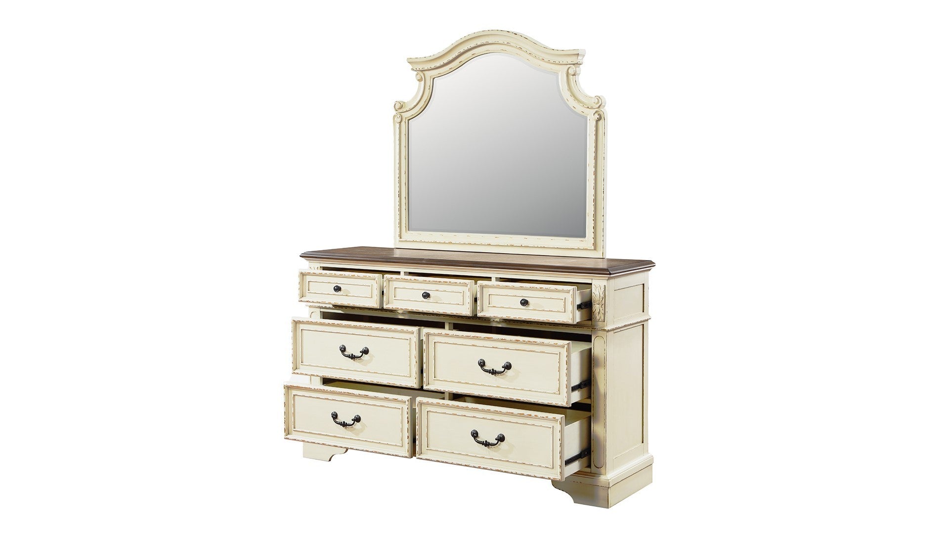 Noble Traditional Style 7 Drawer Dresser Made With Wood In Antique Beige Beige Bedroom Traditional Solid Wood Mdf Wood