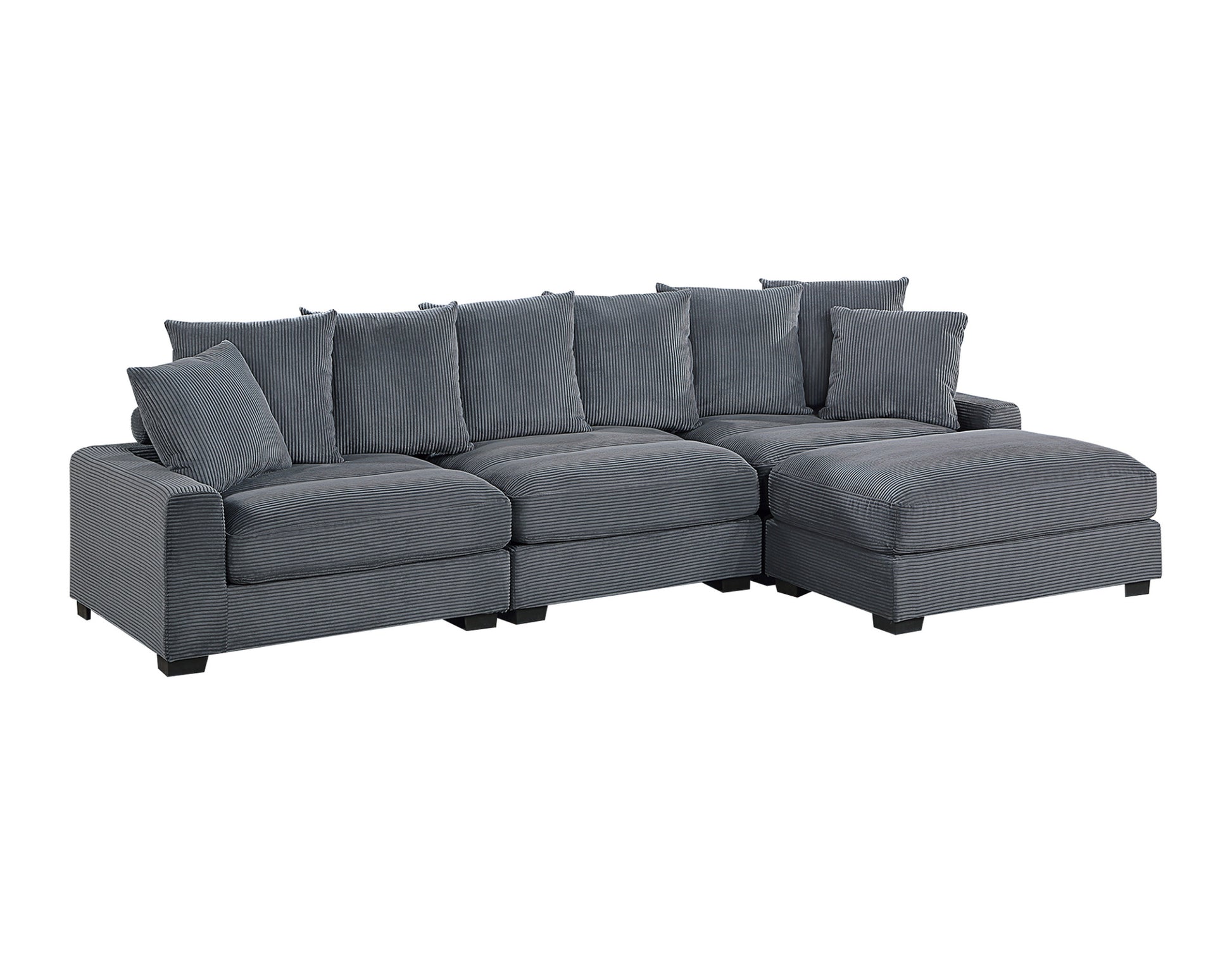 Contemporary Dark Gray 4Pc Modular Sectional Set Corduroy Couch Laf & Raf Chairs Armless Chair Ottoman Living Room Furniture Dark Gray Primary Living Space Cushion Back Contemporary,Modern Modular Rubberwood Corduroy 4 Seat