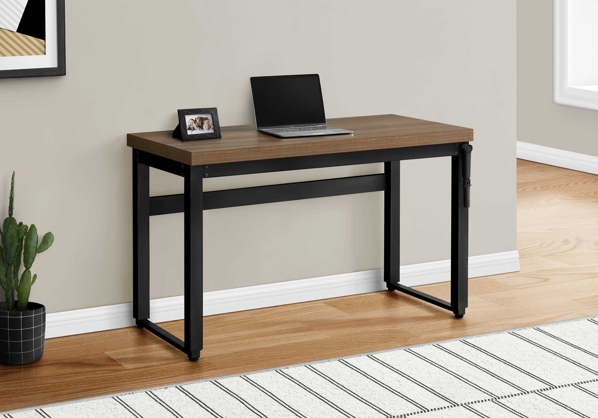 Computer Desk, Home Office, Standing, Adjustable, 48"L, Work, Laptop, Walnut Laminate, Black Metal, Contemporary, Modern Walnut Particle Board