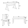 Retro 6 Piece Trestle Dining Table Set With Upholstered Dining Chairs And Dining Bench, Smooth Dining Backs For Dining Room, Living Room, Kitchen, Natural Upholstered Chair Wood Natural Beige Seats 6 Wood Dining Room Solid Wood Rubberwood Trestle