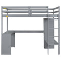 Full Size Loft Bed With L Shaped Desk, Wardrobe And Storage Shelves, Grey Box Spring Not Required Full Grey Wood Bedroom Solid Wood Mdf