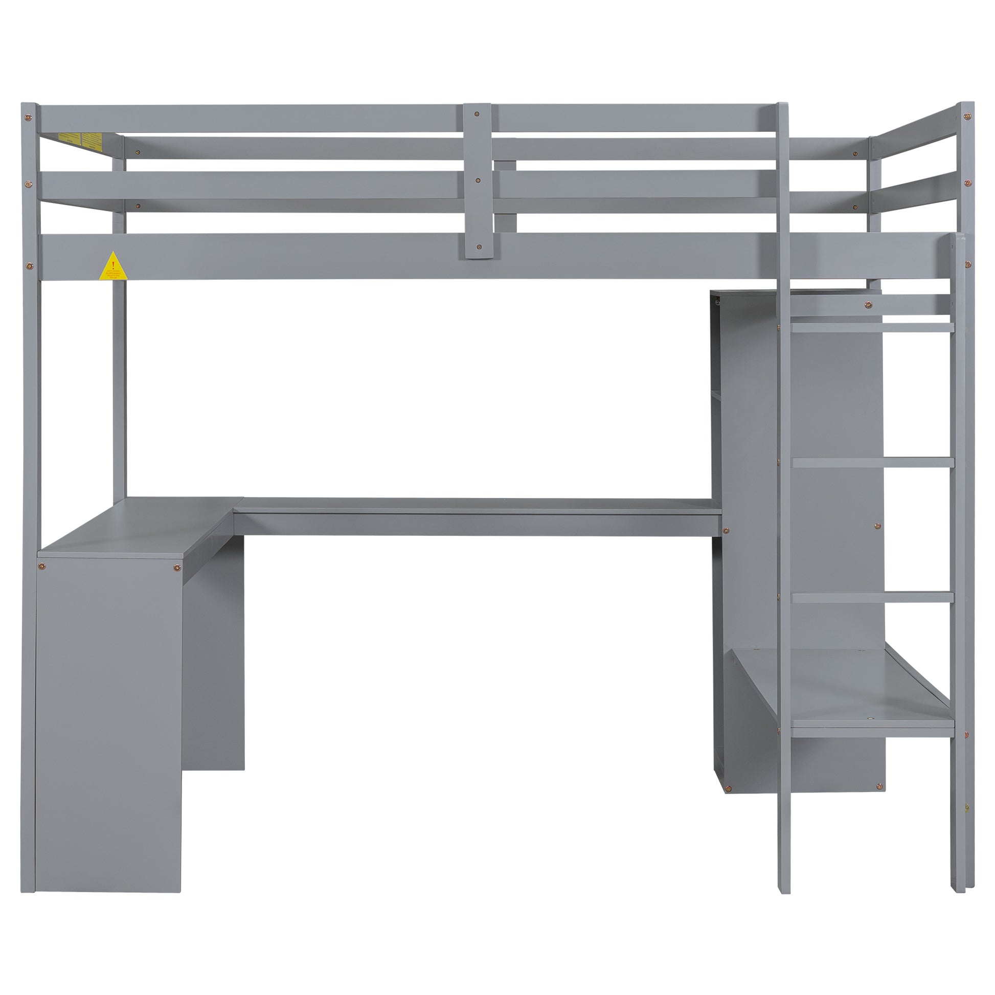 Full Size Loft Bed With L Shaped Desk, Wardrobe And Storage Shelves, Grey Box Spring Not Required Full Grey Wood Bedroom Solid Wood Mdf