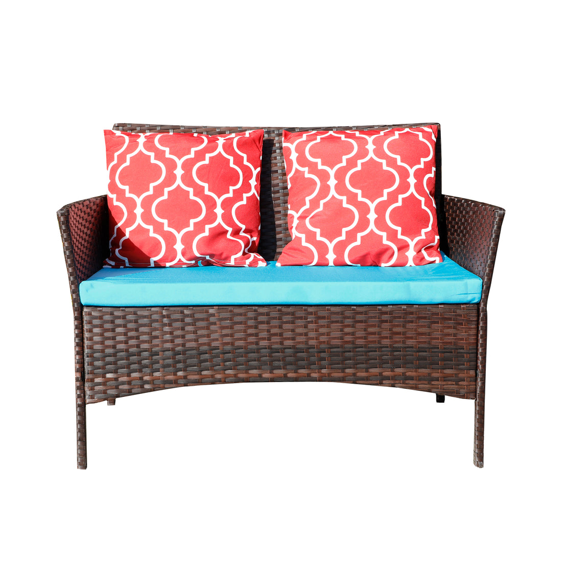 Four Piece Sofa Set Table With Sofa Chair Pe Rattan Outdoor Furniture Hy4 001 Box *1 With Sapphire Blue Color Cushion Yes Brown Uv Resistant Frame Water Resistant Cushion Iron