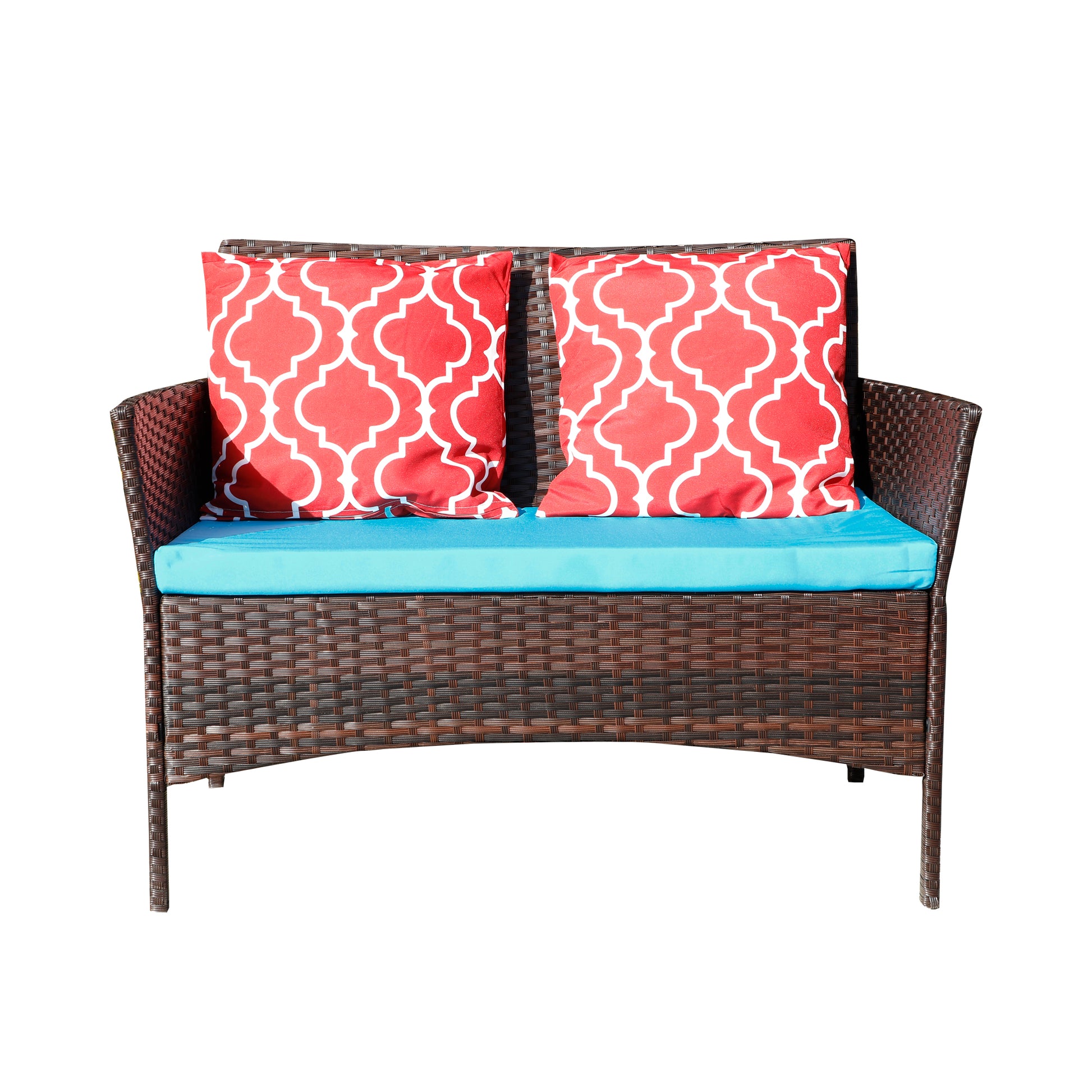 Four Piece Sofa Set Table With Sofa Chair Pe Rattan Outdoor Furniture Hy4 001 Box *1 With Sapphire Blue Color Cushion Yes Brown Uv Resistant Frame Water Resistant Cushion Iron