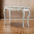 30 Inch Console Table, Fir Wood, Rectangle, Curved Legs, Distressed White White Wood